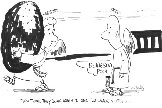 cartoon: "You think they jump when I stir the water a little ...!"