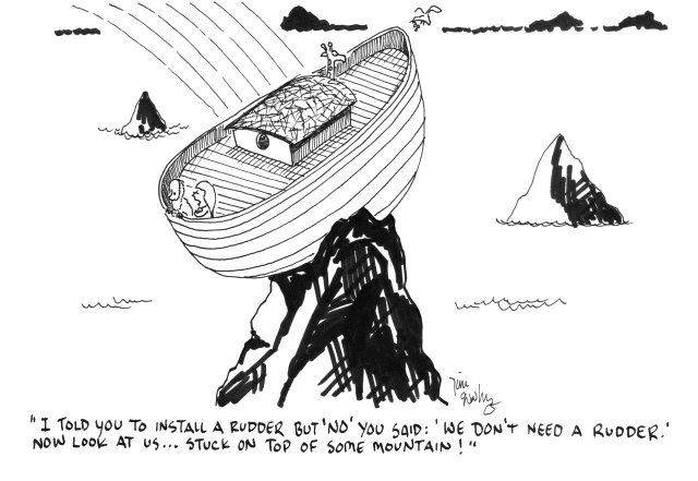 cartoon: "When Noah Forgot to Install the Rudder"